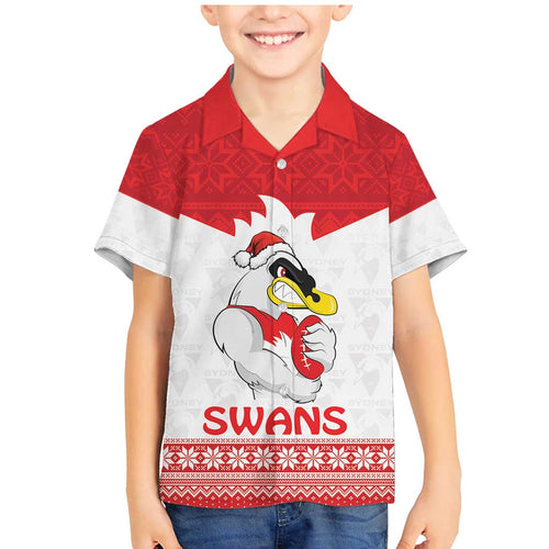 AFL Sydney Christmas Personalised Family Matching Mermaid Dress and Hawaiian Shirt with Swans Mascot Simple Style