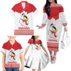 AFL Sydney Christmas Personalised Family Matching Off The Shoulder Long Sleeve Dress and Hawaiian Shirt with Swans Mascot Simple Style