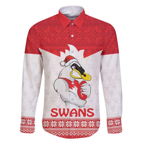 AFL Sydney Christmas Personalised Family Matching Off The Shoulder Long Sleeve Dress and Hawaiian Shirt with Swans Mascot Simple Style