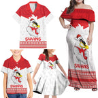 AFL Sydney Christmas Personalised Family Matching Off Shoulder Maxi Dress and Hawaiian Shirt with Swans Mascot Simple Style