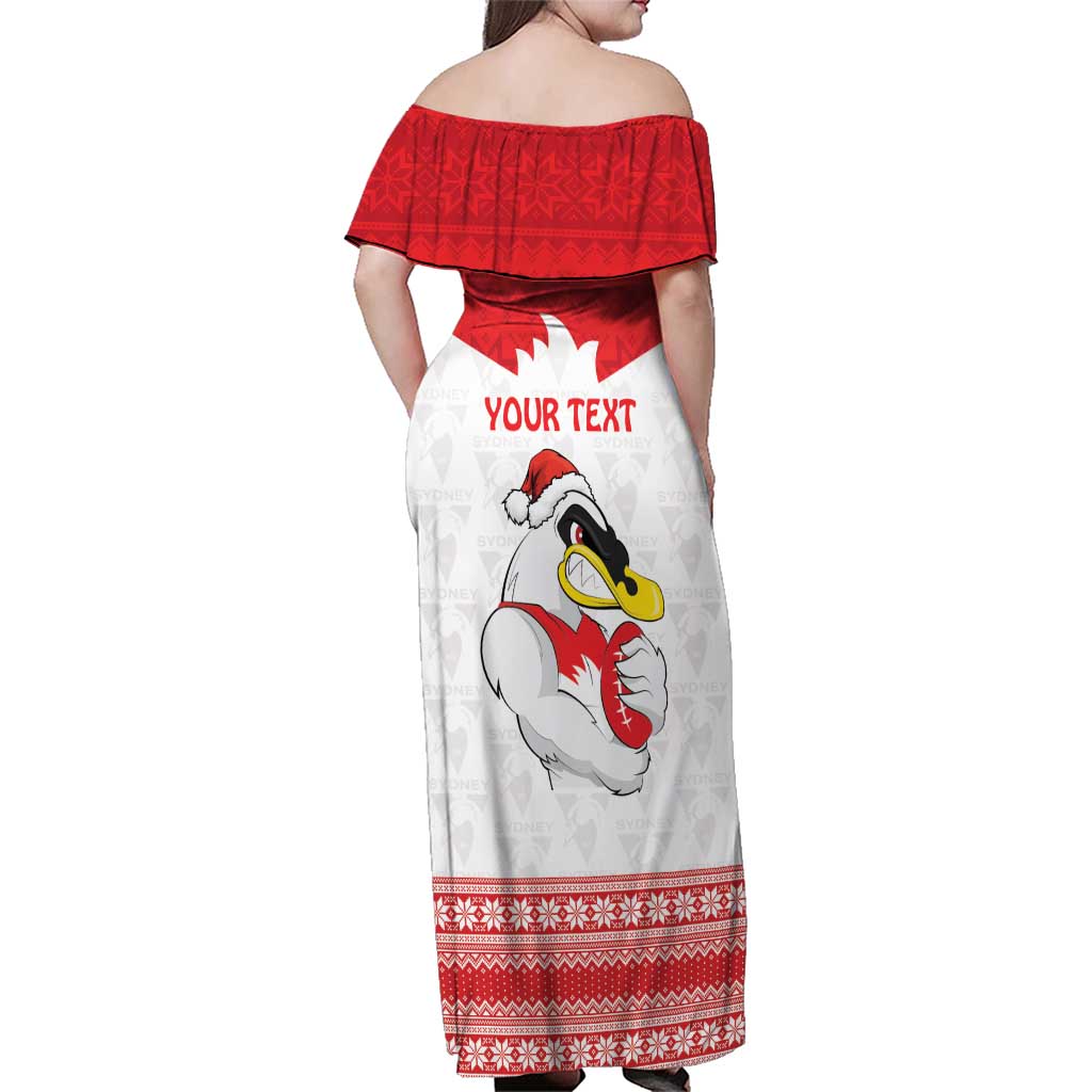 AFL Sydney Christmas Personalised Family Matching Off Shoulder Maxi Dress and Hawaiian Shirt with Swans Mascot Simple Style