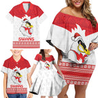 AFL Sydney Christmas Personalised Family Matching Off Shoulder Short Dress and Hawaiian Shirt with Swans Mascot Simple Style