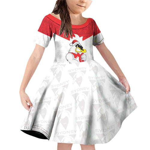 AFL Sydney Christmas Personalised Family Matching Off Shoulder Short Dress and Hawaiian Shirt with Swans Mascot Simple Style