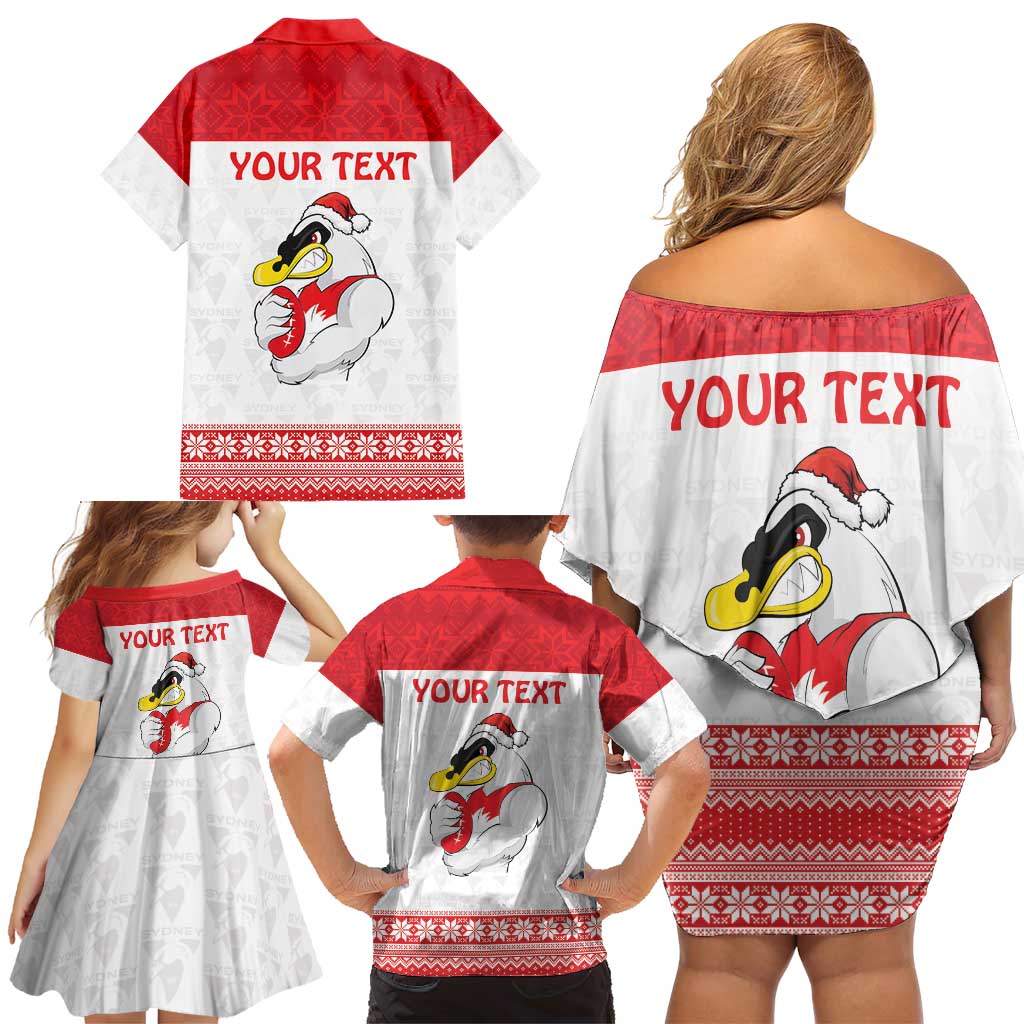 AFL Sydney Christmas Personalised Family Matching Off Shoulder Short Dress and Hawaiian Shirt with Swans Mascot Simple Style