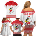 AFL Sydney Christmas Personalised Family Matching Off Shoulder Short Dress and Hawaiian Shirt with Swans Mascot Simple Style