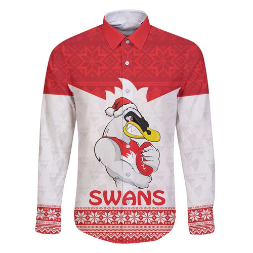 AFL Sydney Christmas Personalised Family Matching Off Shoulder Short Dress and Hawaiian Shirt with Swans Mascot Simple Style