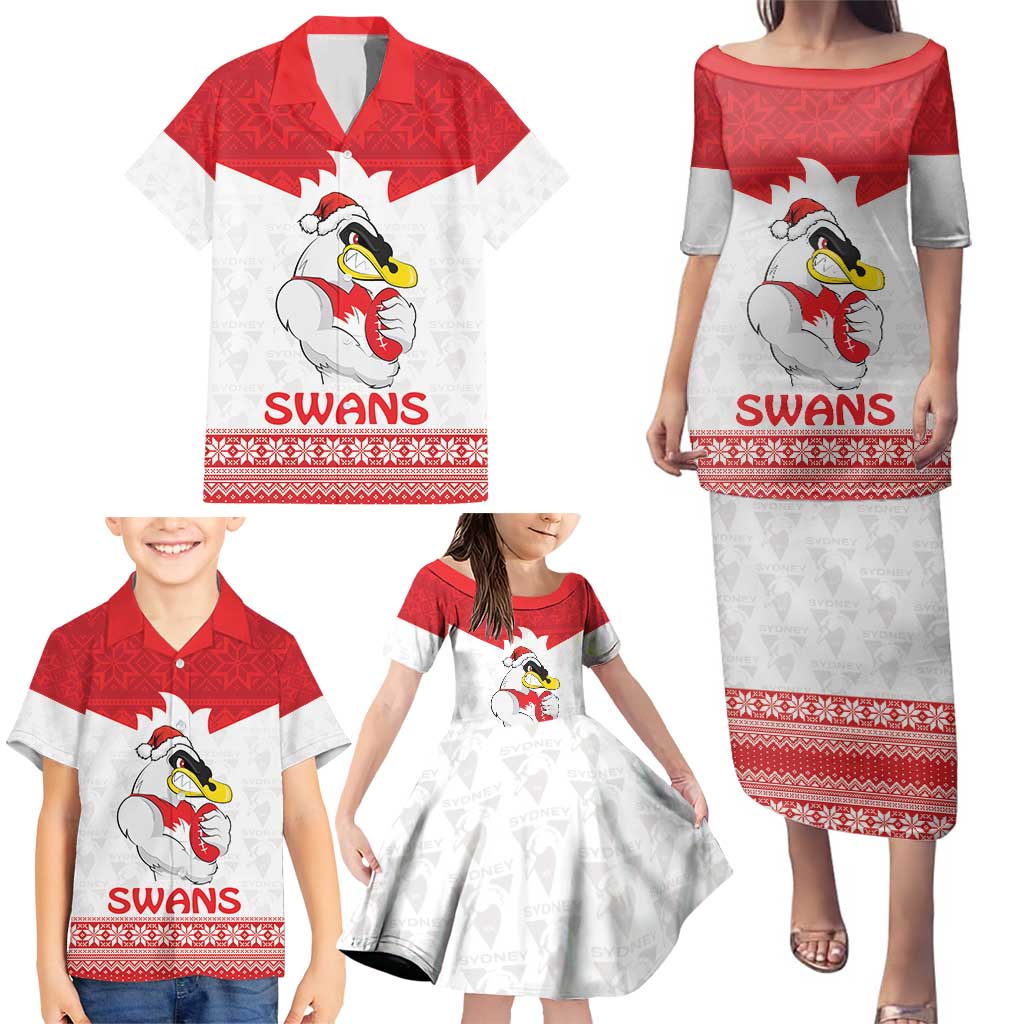 AFL Sydney Christmas Personalised Family Matching Puletasi and Hawaiian Shirt with Swans Mascot Simple Style