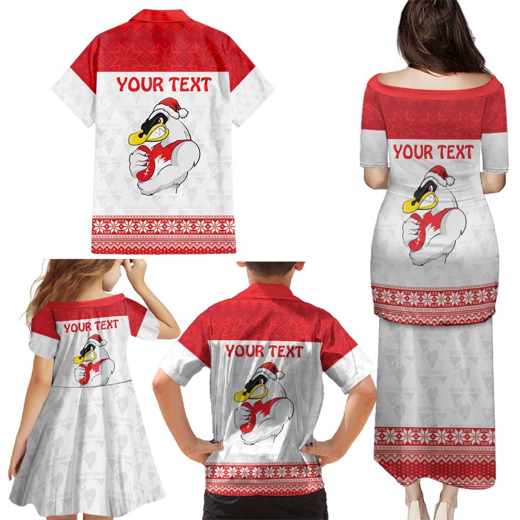 AFL Sydney Christmas Personalised Family Matching Puletasi and Hawaiian Shirt with Swans Mascot Simple Style