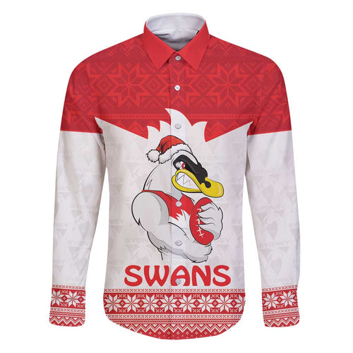AFL Sydney Christmas Personalised Family Matching Puletasi and Hawaiian Shirt with Swans Mascot Simple Style