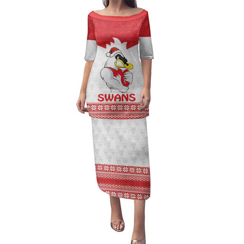 AFL Sydney Christmas Personalised Family Matching Puletasi and Hawaiian Shirt with Swans Mascot Simple Style