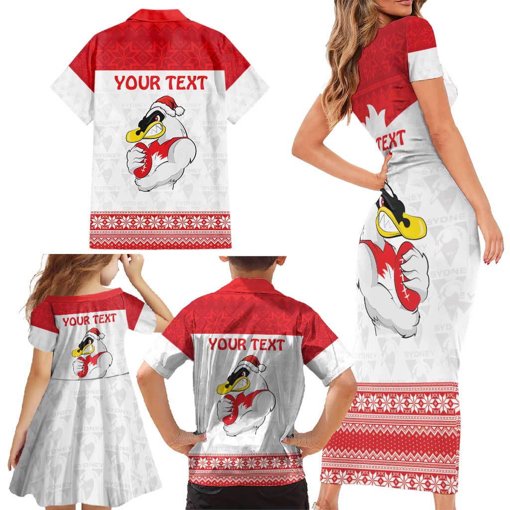 AFL Sydney Christmas Personalised Family Matching Short Sleeve Bodycon Dress and Hawaiian Shirt with Swans Mascot Simple Style