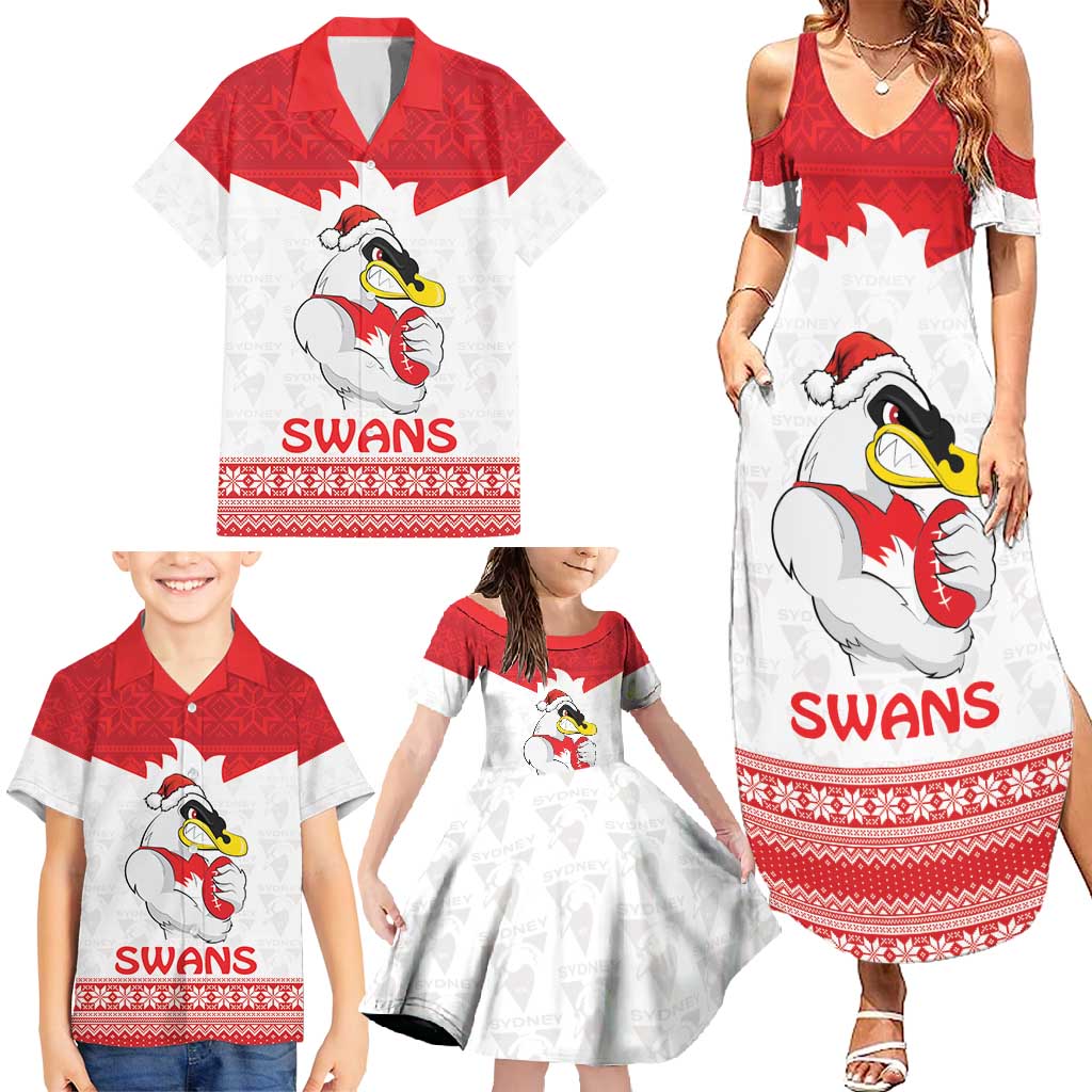 AFL Sydney Christmas Personalised Family Matching Summer Maxi Dress and Hawaiian Shirt with Swans Mascot Simple Style