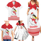 AFL Sydney Christmas Personalised Family Matching Summer Maxi Dress and Hawaiian Shirt with Swans Mascot Simple Style