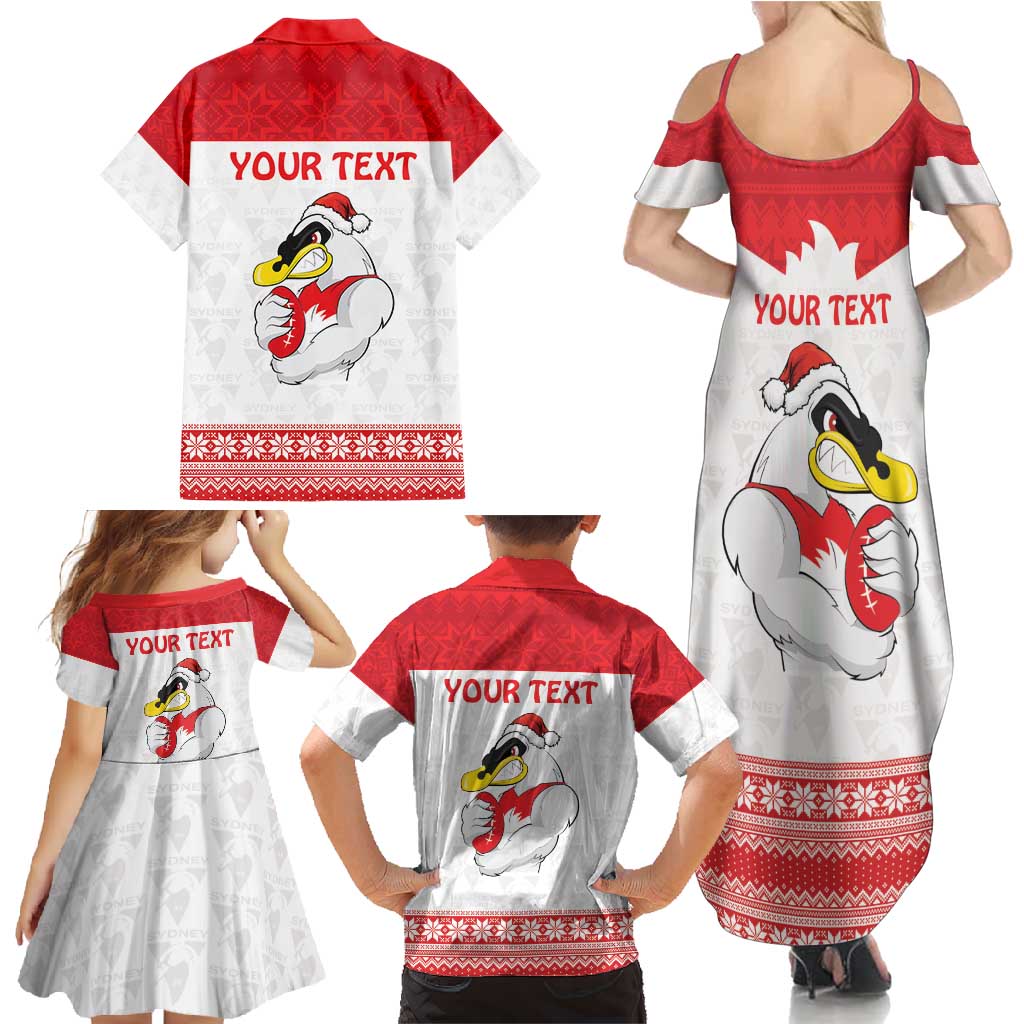 AFL Sydney Christmas Personalised Family Matching Summer Maxi Dress and Hawaiian Shirt with Swans Mascot Simple Style