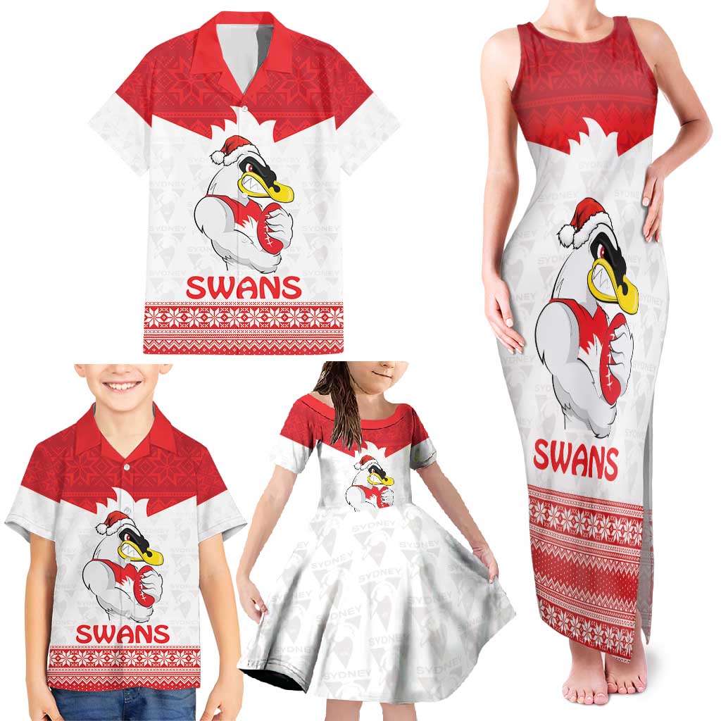 AFL Sydney Christmas Personalised Family Matching Tank Maxi Dress and Hawaiian Shirt with Swans Mascot Simple Style