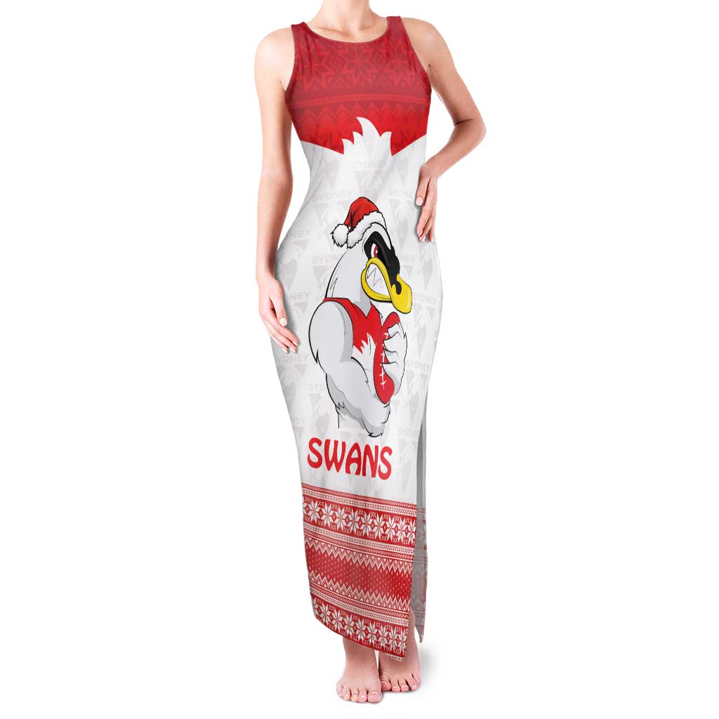 AFL Sydney Christmas Personalised Family Matching Tank Maxi Dress and Hawaiian Shirt with Swans Mascot Simple Style