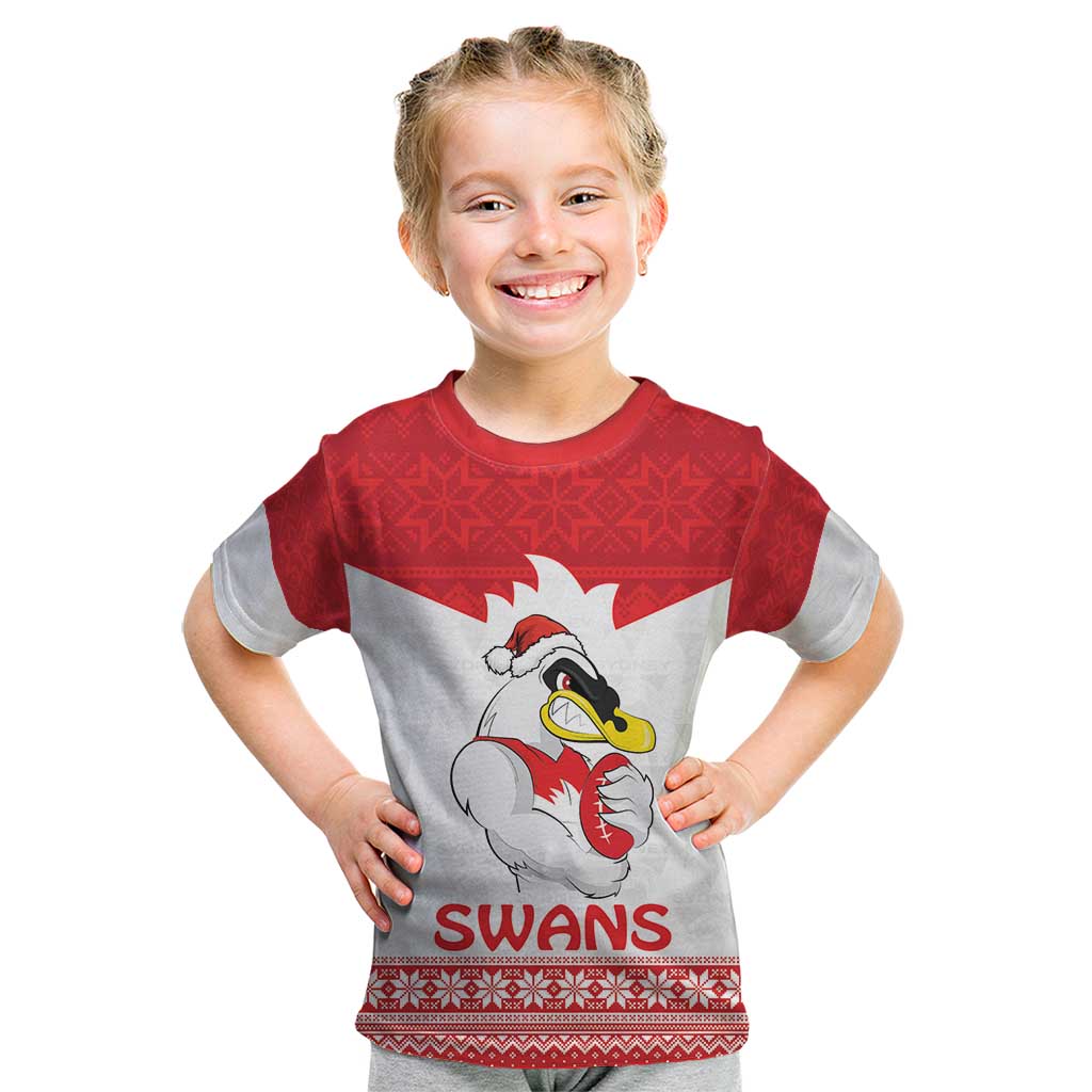 AFL Sydney Christmas Personalised Kid T Shirt with Swans Mascot Simple Style