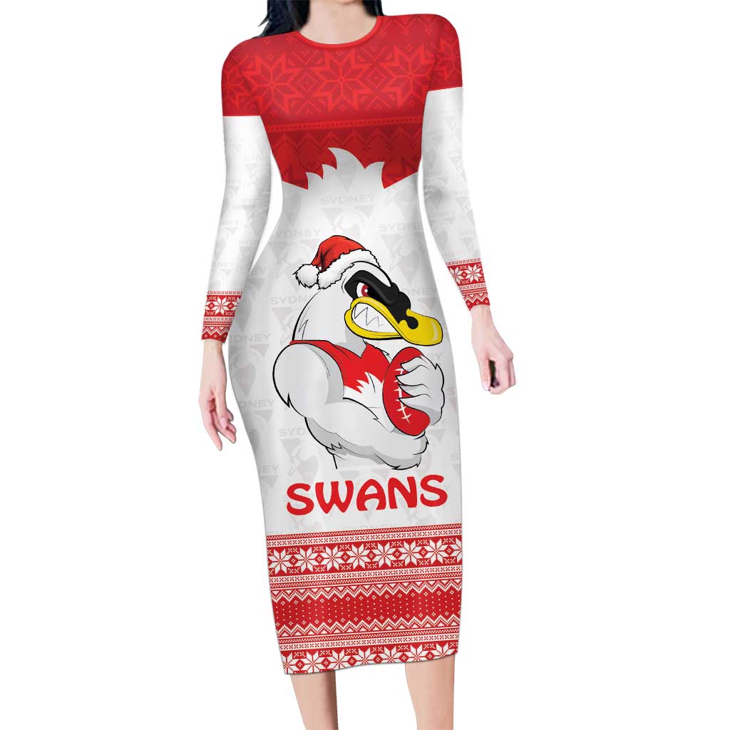 AFL Sydney Christmas Personalised Long Sleeve Bodycon Dress with Swans Mascot Simple Style