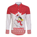 AFL Sydney Christmas Personalised Long Sleeve Button Shirt with Swans Mascot Simple Style
