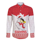 AFL Sydney Christmas Personalised Long Sleeve Button Shirt with Swans Mascot Simple Style
