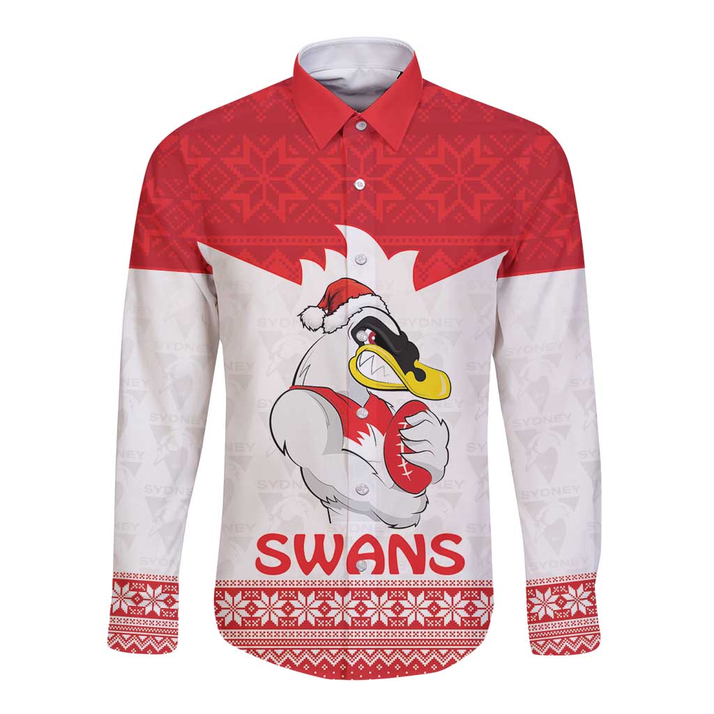 AFL Sydney Christmas Personalised Long Sleeve Button Shirt with Swans Mascot Simple Style