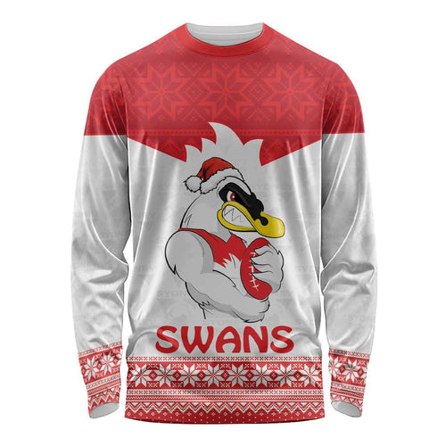 AFL Sydney Christmas Personalised Long Sleeve Shirt with Swans Mascot Simple Style