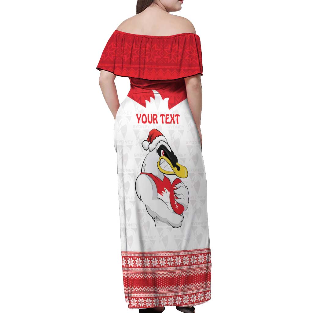 AFL Sydney Christmas Personalised Off Shoulder Maxi Dress with Swans Mascot Simple Style