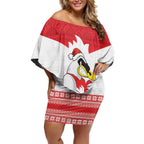 AFL Sydney Christmas Personalised Off Shoulder Short Dress with Swans Mascot Simple Style