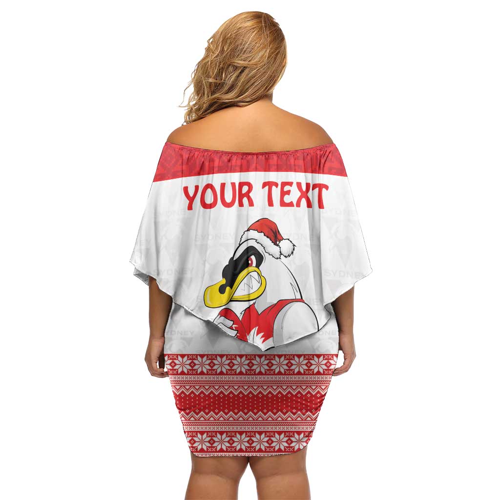 AFL Sydney Christmas Personalised Off Shoulder Short Dress with Swans Mascot Simple Style