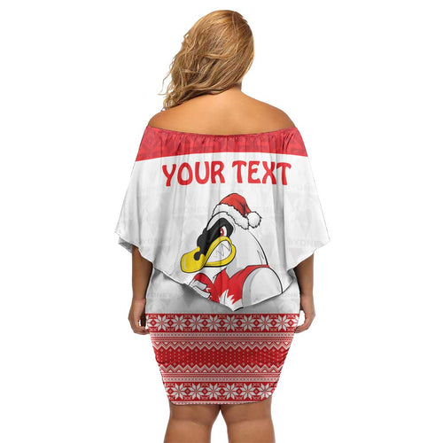 AFL Sydney Christmas Personalised Off Shoulder Short Dress with Swans Mascot Simple Style