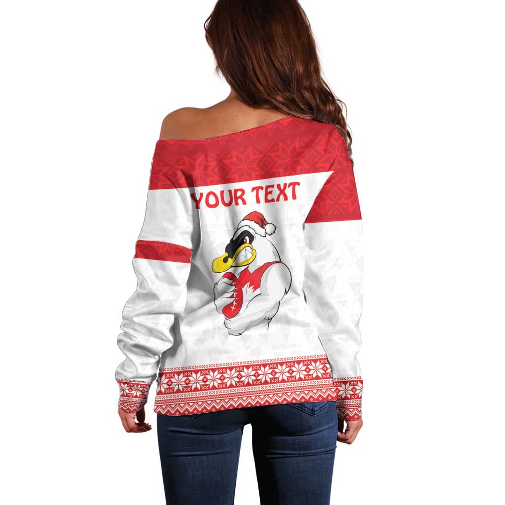 AFL Sydney Christmas Personalised Off Shoulder Sweater with Swans Mascot Simple Style