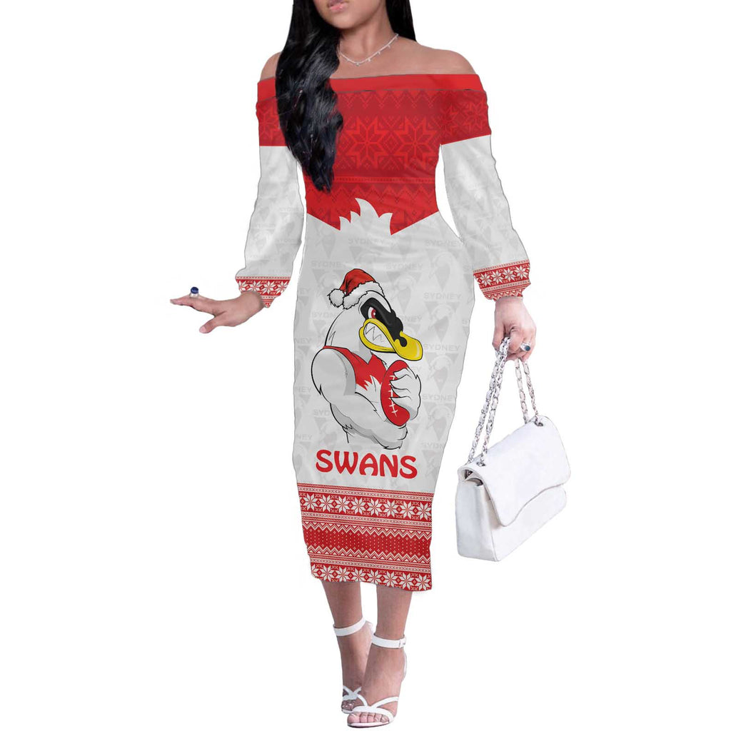 AFL Sydney Christmas Personalised Off The Shoulder Long Sleeve Dress with Swans Mascot Simple Style
