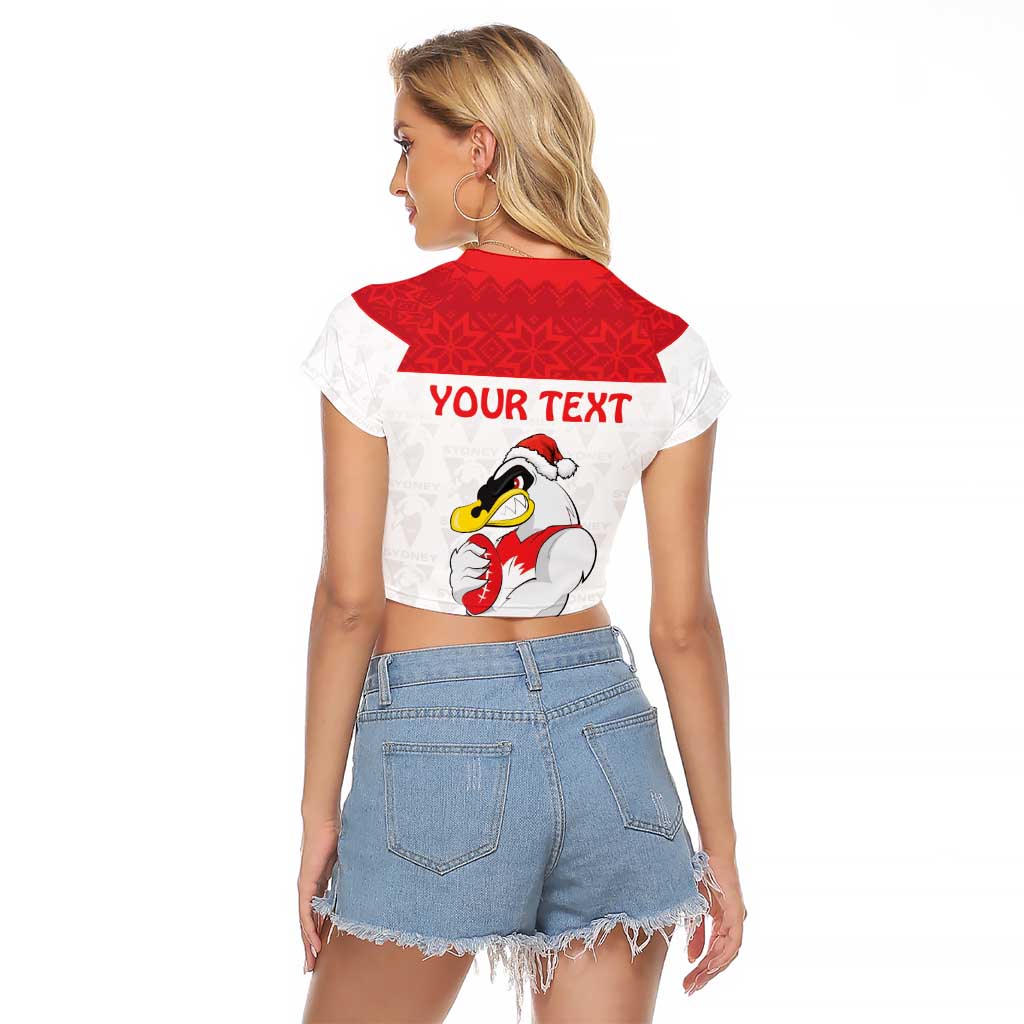 AFL Sydney Christmas Personalised Raglan Cropped T Shirt with Swans Mascot Simple Style