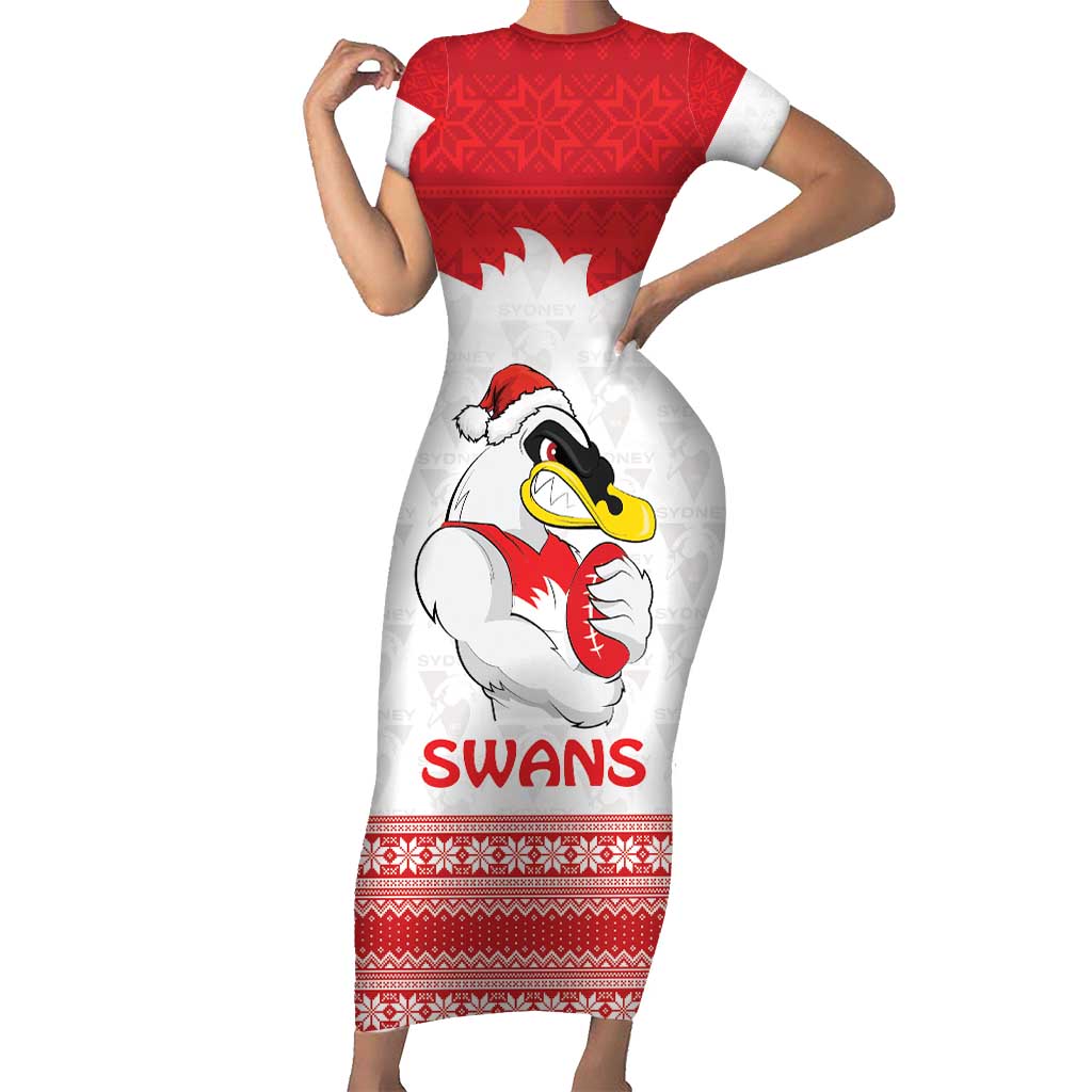 AFL Sydney Christmas Personalised Short Sleeve Bodycon Dress with Swans Mascot Simple Style