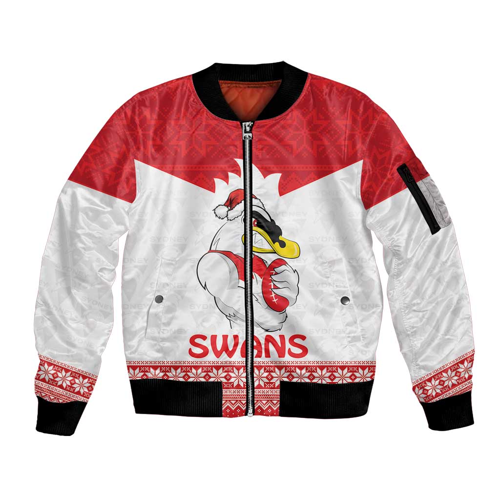 AFL Sydney Christmas Personalised Sleeve Zip Bomber Jacket with Swans Mascot Simple Style
