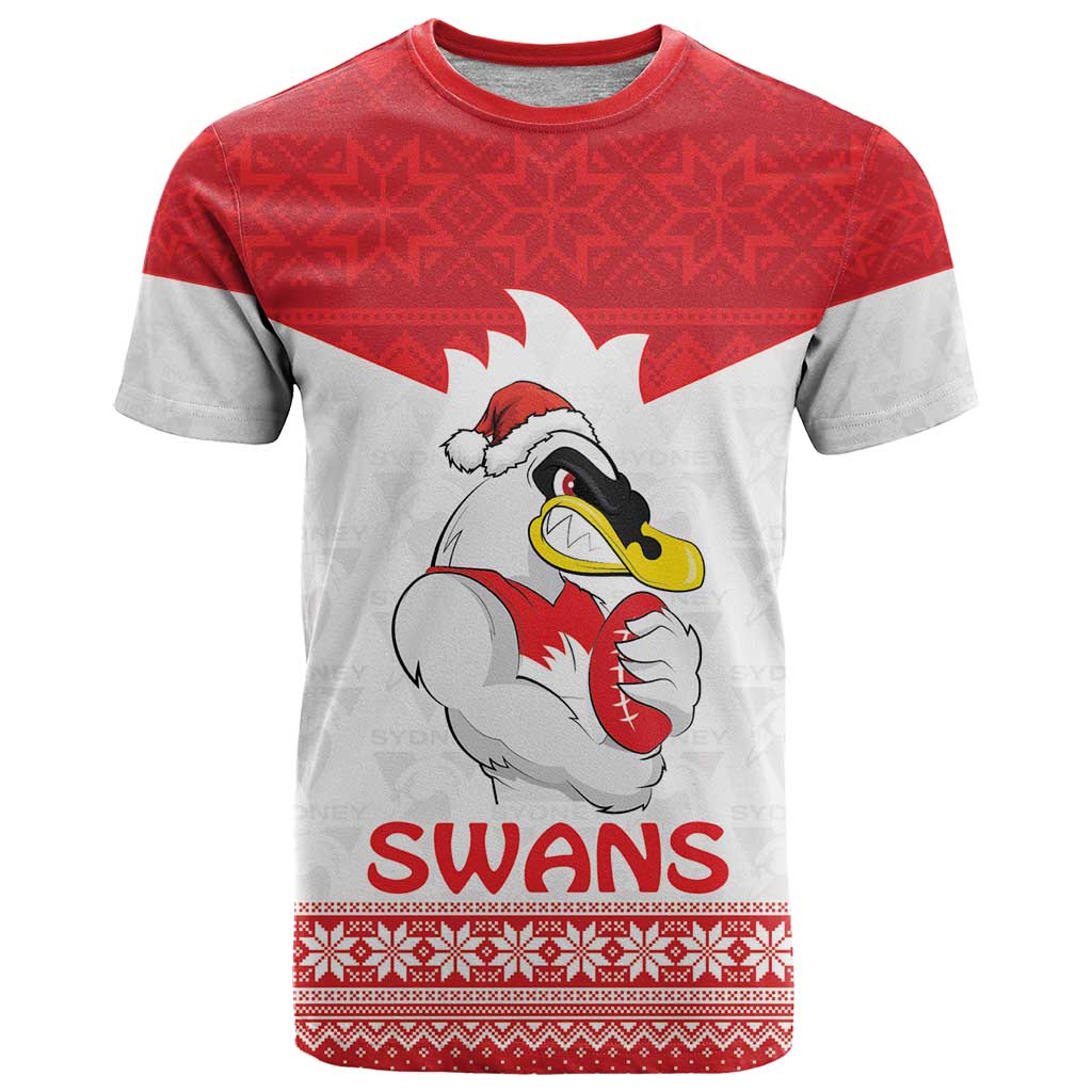 AFL Sydney Christmas Personalised T Shirt with Swans Mascot Simple Style
