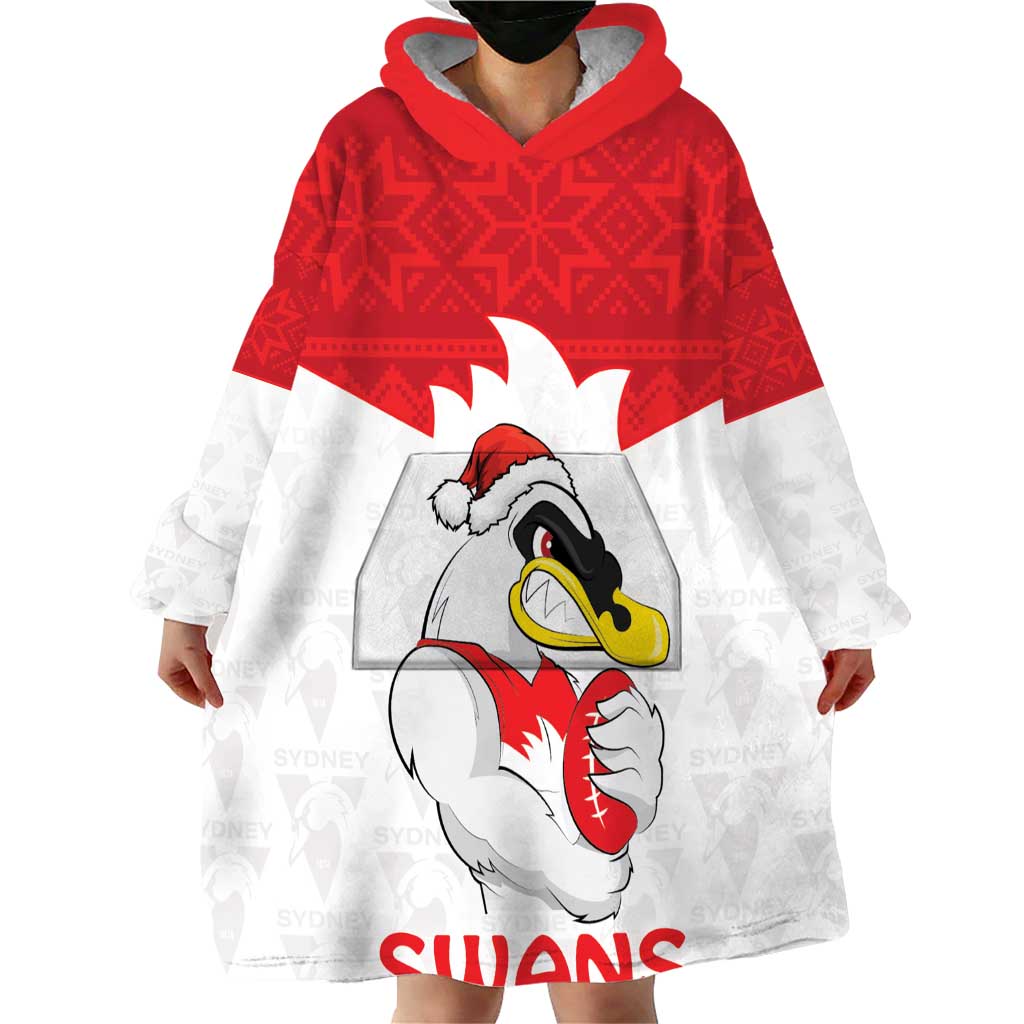 AFL Sydney Christmas Personalised Wearable Blanket Hoodie with Swans Mascot Simple Style