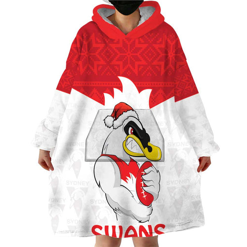 AFL Sydney Christmas Personalised Wearable Blanket Hoodie with Swans Mascot Simple Style