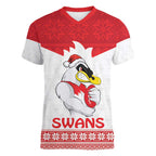 AFL Sydney Christmas Personalised Women V-Neck T-Shirt with Swans Mascot Simple Style