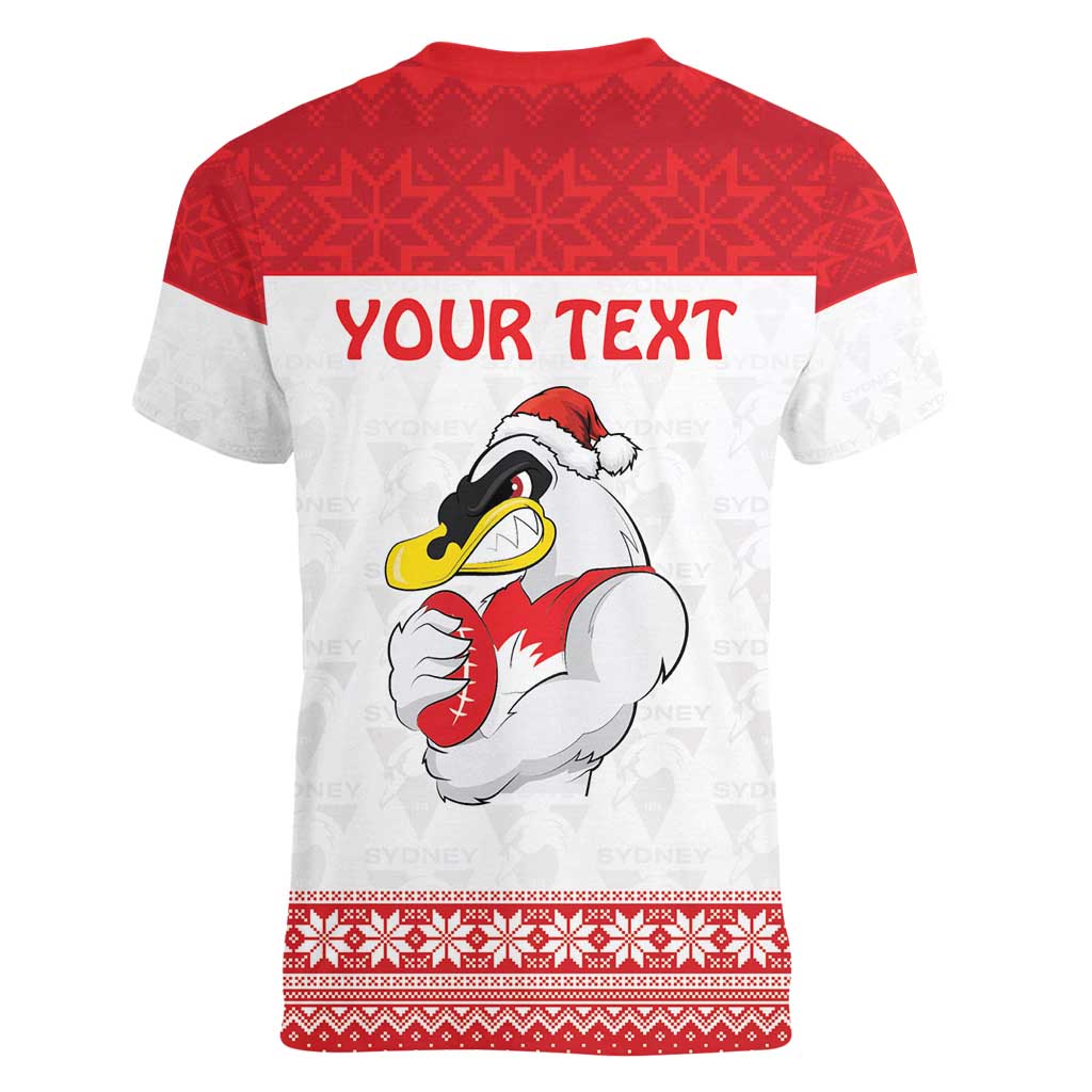 AFL Sydney Christmas Personalised Women V-Neck T-Shirt with Swans Mascot Simple Style