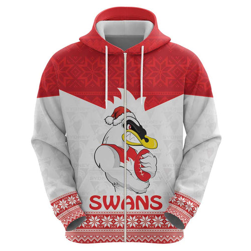 AFL Sydney Christmas Personalised Zip Hoodie with Swans Mascot Simple Style