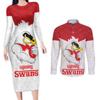 AFL Sydney Custom Couples Matching Long Sleeve Bodycon Dress and Long Sleeve Button Shirt with Swans Mascot Simple Style