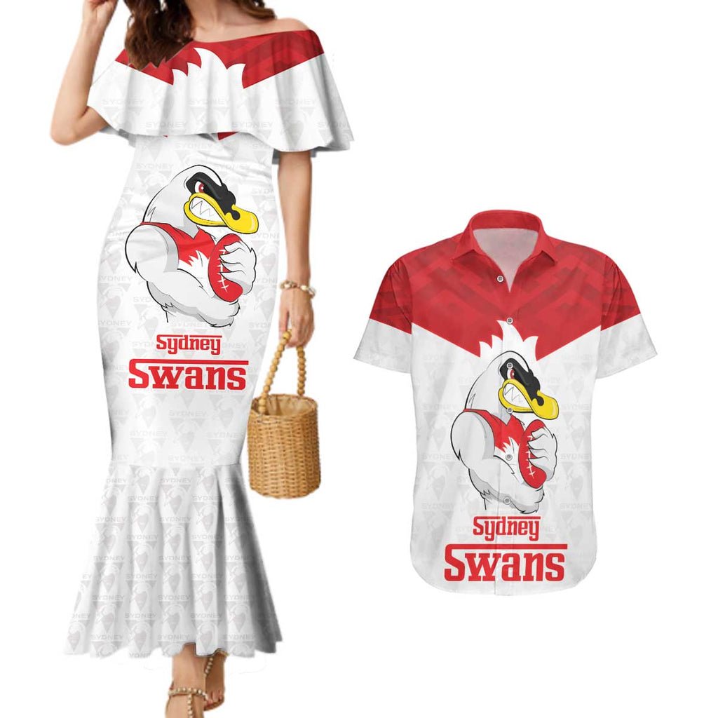 AFL Sydney Custom Couples Matching Mermaid Dress and Hawaiian Shirt with Swans Mascot Simple Style