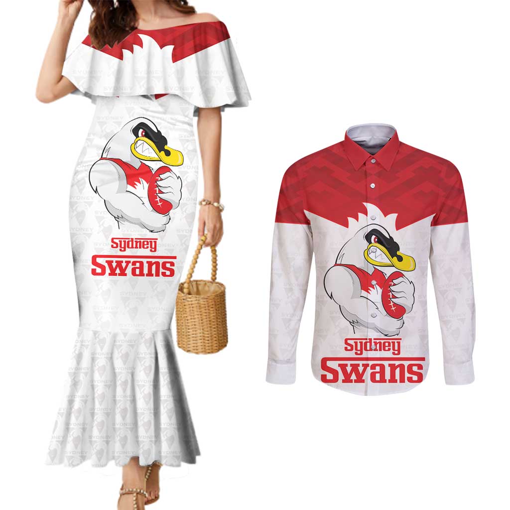AFL Sydney Custom Couples Matching Mermaid Dress and Long Sleeve Button Shirt with Swans Mascot Simple Style
