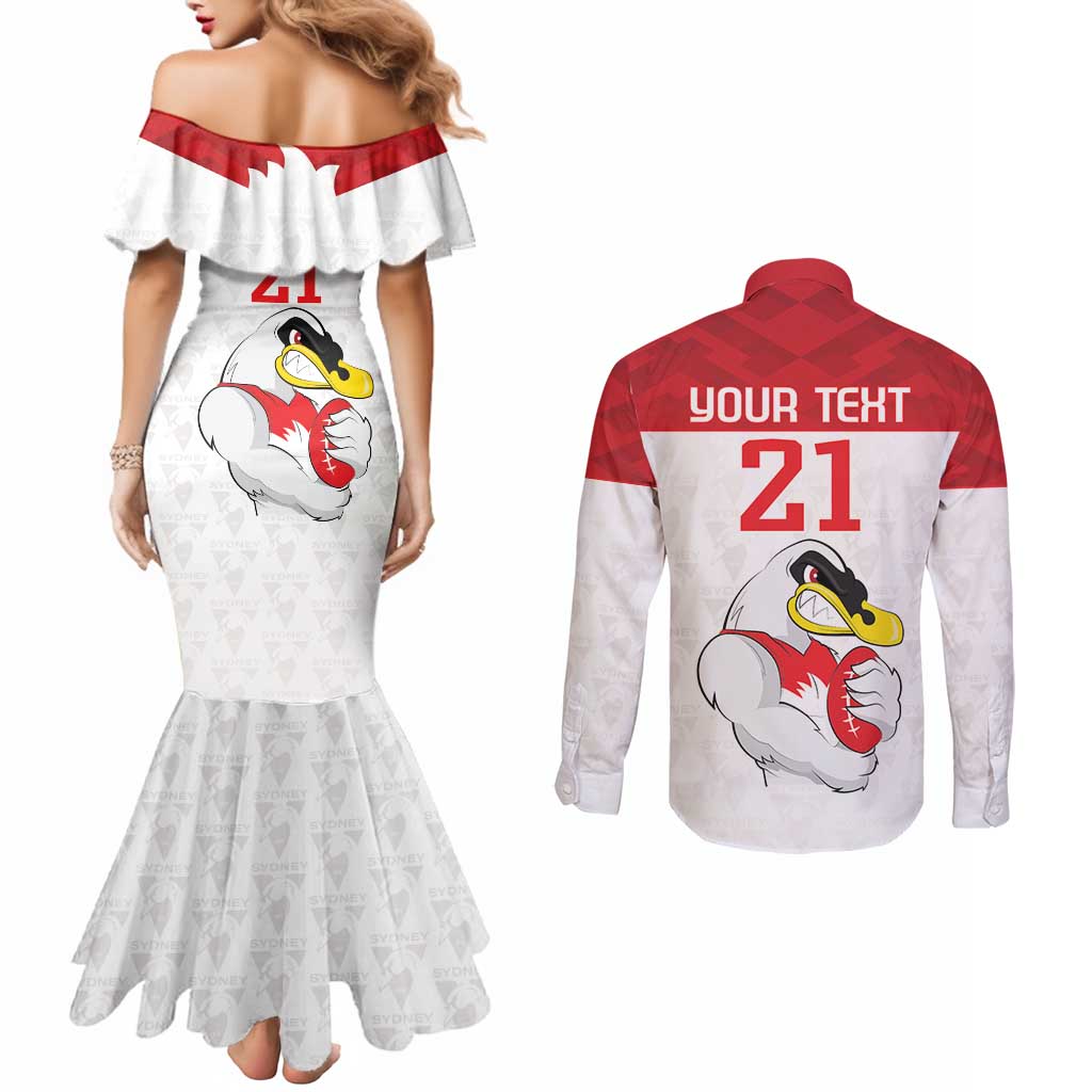 AFL Sydney Custom Couples Matching Mermaid Dress and Long Sleeve Button Shirt with Swans Mascot Simple Style