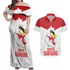 AFL Sydney Custom Couples Matching Off Shoulder Maxi Dress and Hawaiian Shirt with Swans Mascot Simple Style