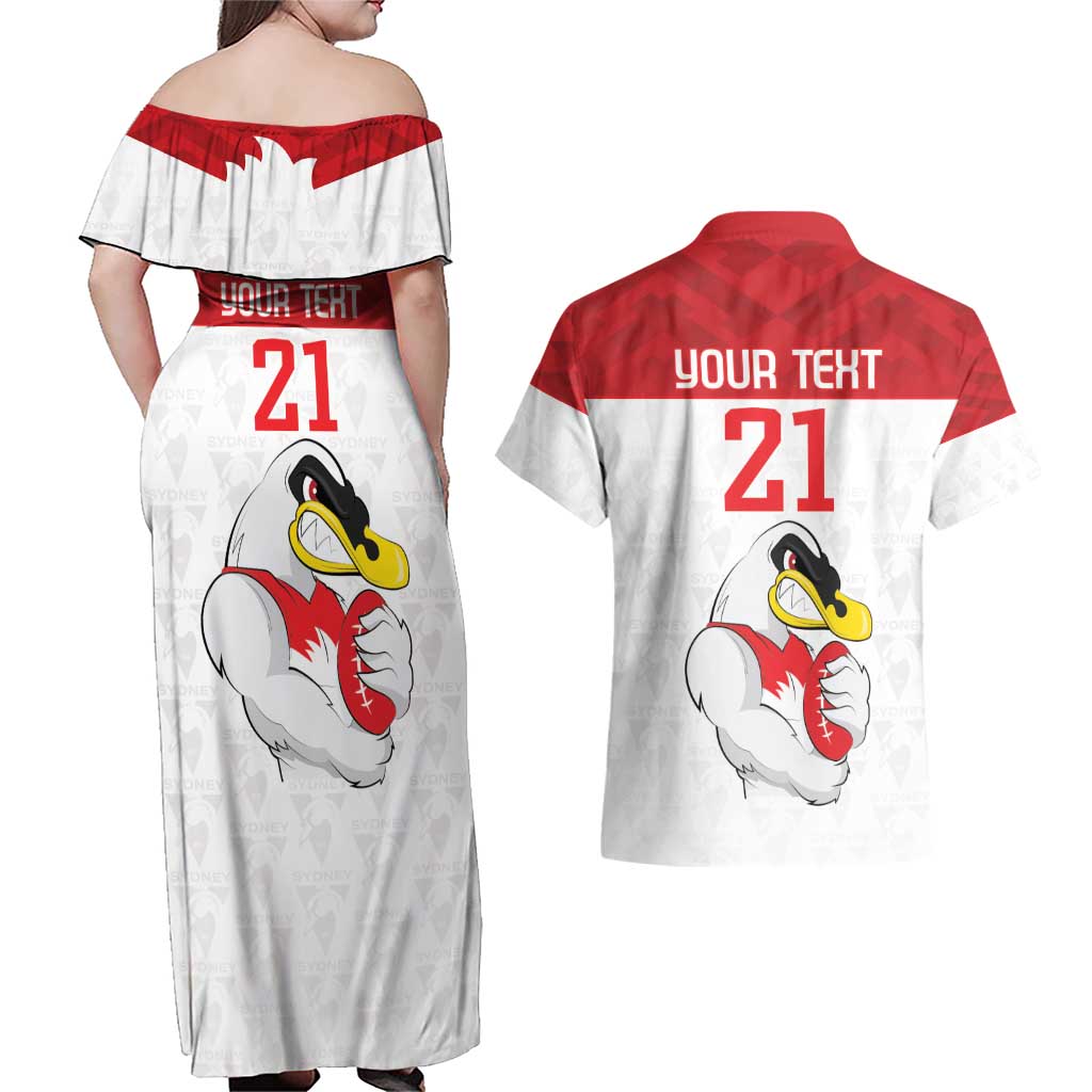 AFL Sydney Custom Couples Matching Off Shoulder Maxi Dress and Hawaiian Shirt with Swans Mascot Simple Style