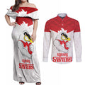 AFL Sydney Custom Couples Matching Off Shoulder Maxi Dress and Long Sleeve Button Shirt with Swans Mascot Simple Style
