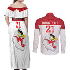 AFL Sydney Custom Couples Matching Off Shoulder Maxi Dress and Long Sleeve Button Shirt with Swans Mascot Simple Style