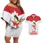 AFL Sydney Custom Couples Matching Off Shoulder Short Dress and Hawaiian Shirt with Swans Mascot Simple Style